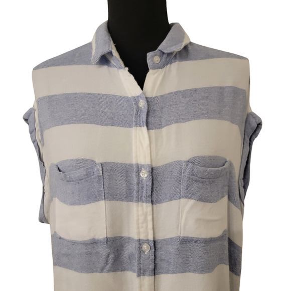 Rails Striped Button Collar Cap Sleeve Beachy Coastal Nautical Fisherman Blue - Picture 3 of 14